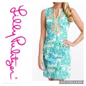 Janice “High beams” lighthouse print with gold soutache trim Size 0